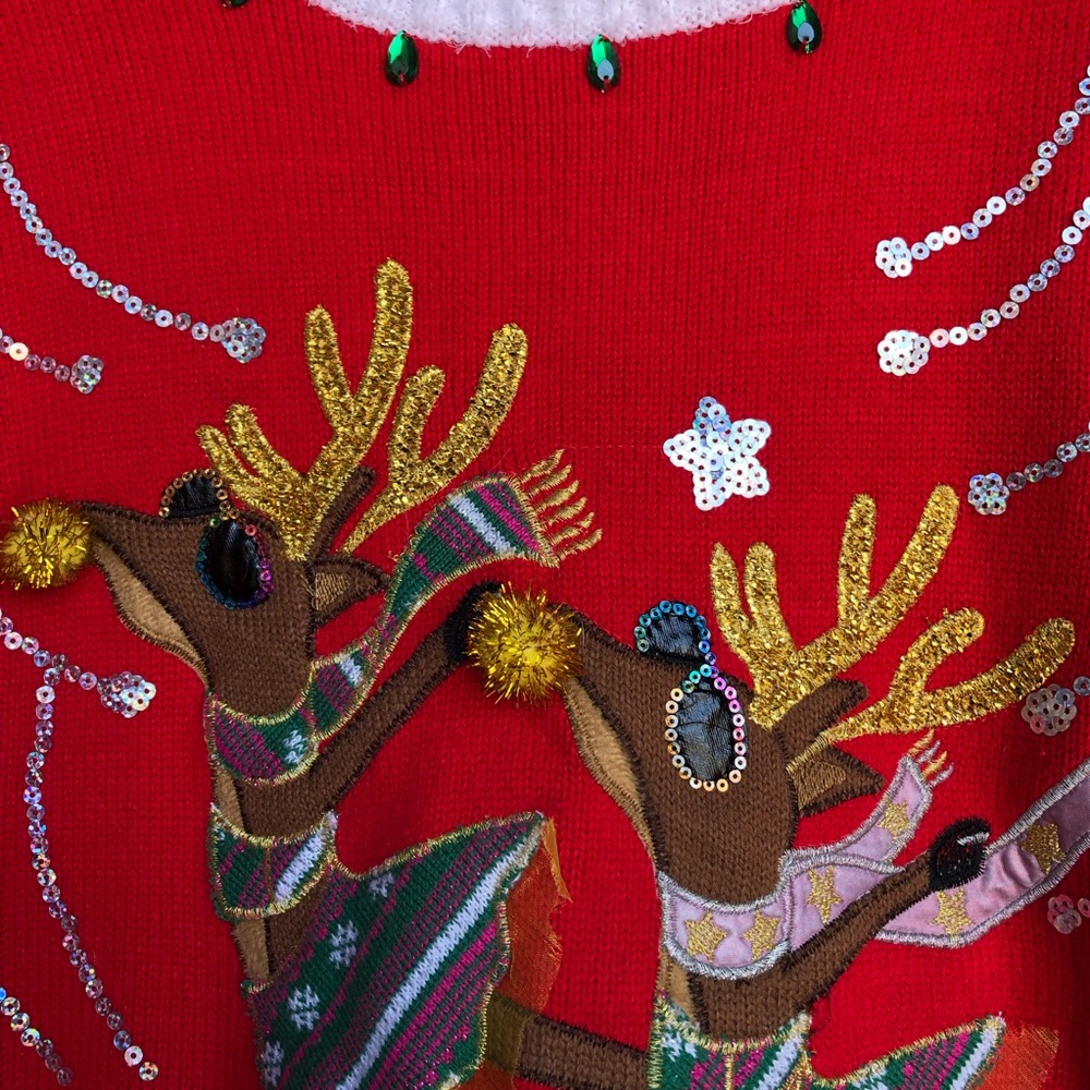 Holiday Time Ugly Sweater Ice Skating Red,Green, Reindeer Design Large 12-14 - Picture 9 of 12